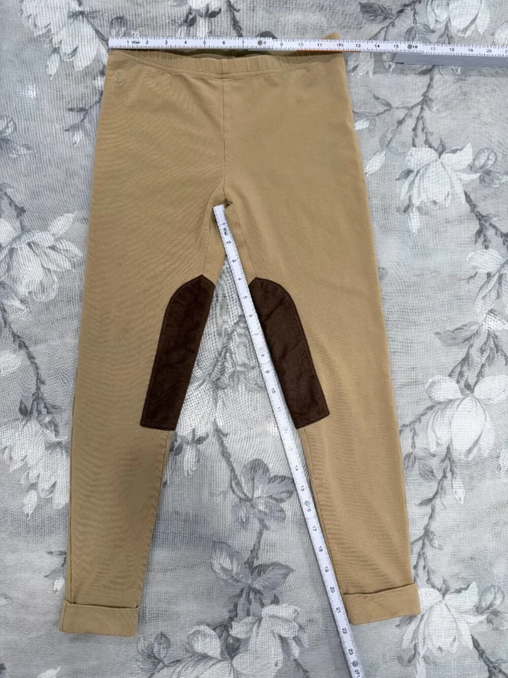 Ralph Lauren Girls XL 16 Equestrian Leggings Tan Brown Knee Patch Riding Pants